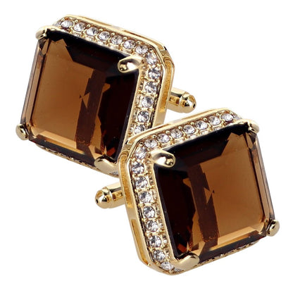 Vittorio Vico Large Big Square Crystal Colorstone Cufflinks: CL 70XX Series - Suits You Sir - Brown and Gold - 