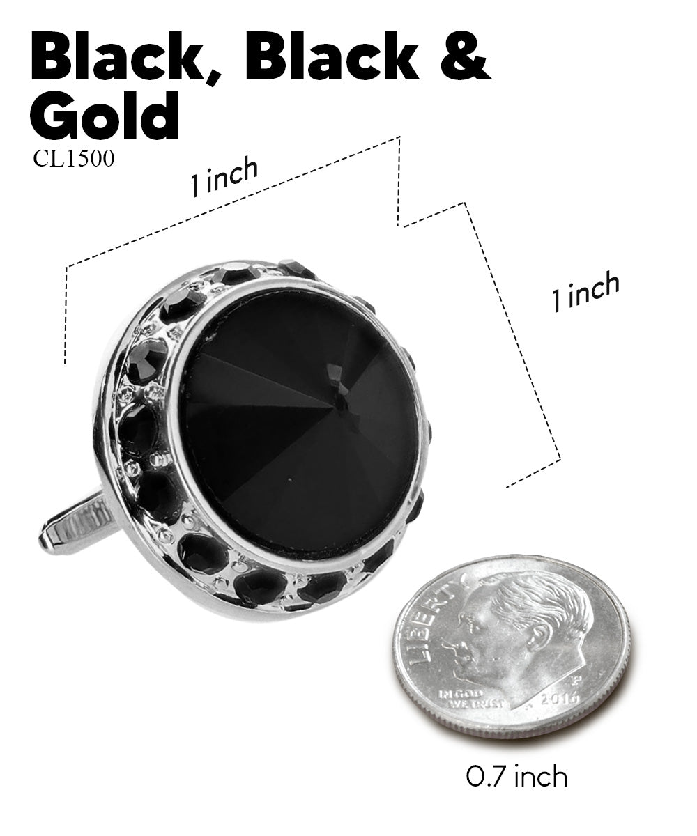 Vittorio Vico Large Bling Colorstone Cufflinks: CL15XX Series - Suits You Sir - Black, Black and Silver - 