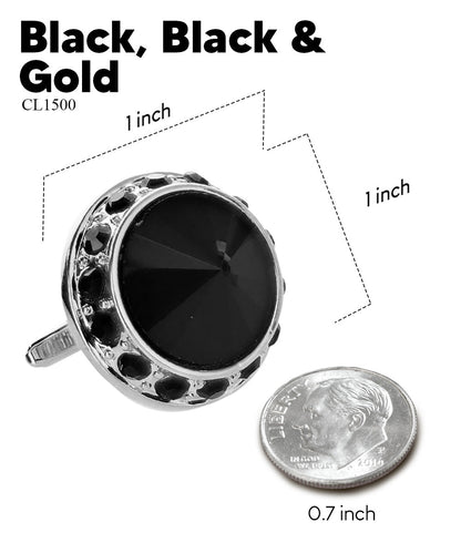 Vittorio Vico Large Bling Colorstone Cufflinks: CL15XX Series - Suits You Sir - Black, Black and Silver - 