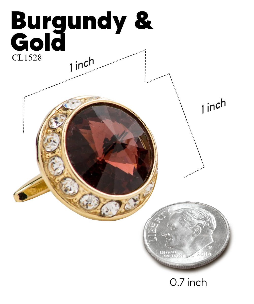 Vittorio Vico Large Bling Colorstone Cufflinks: CL15XX Series - Suits You Sir - Burgundy and Gold - 