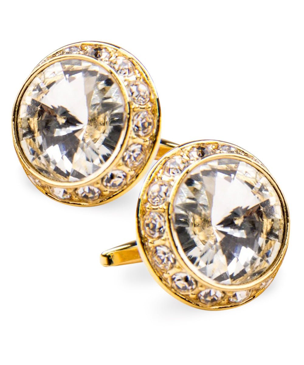 Vittorio Vico Large Bling Colorstone Cufflinks: CL15XX Series - Suits You Sir - Clear and Gold - 