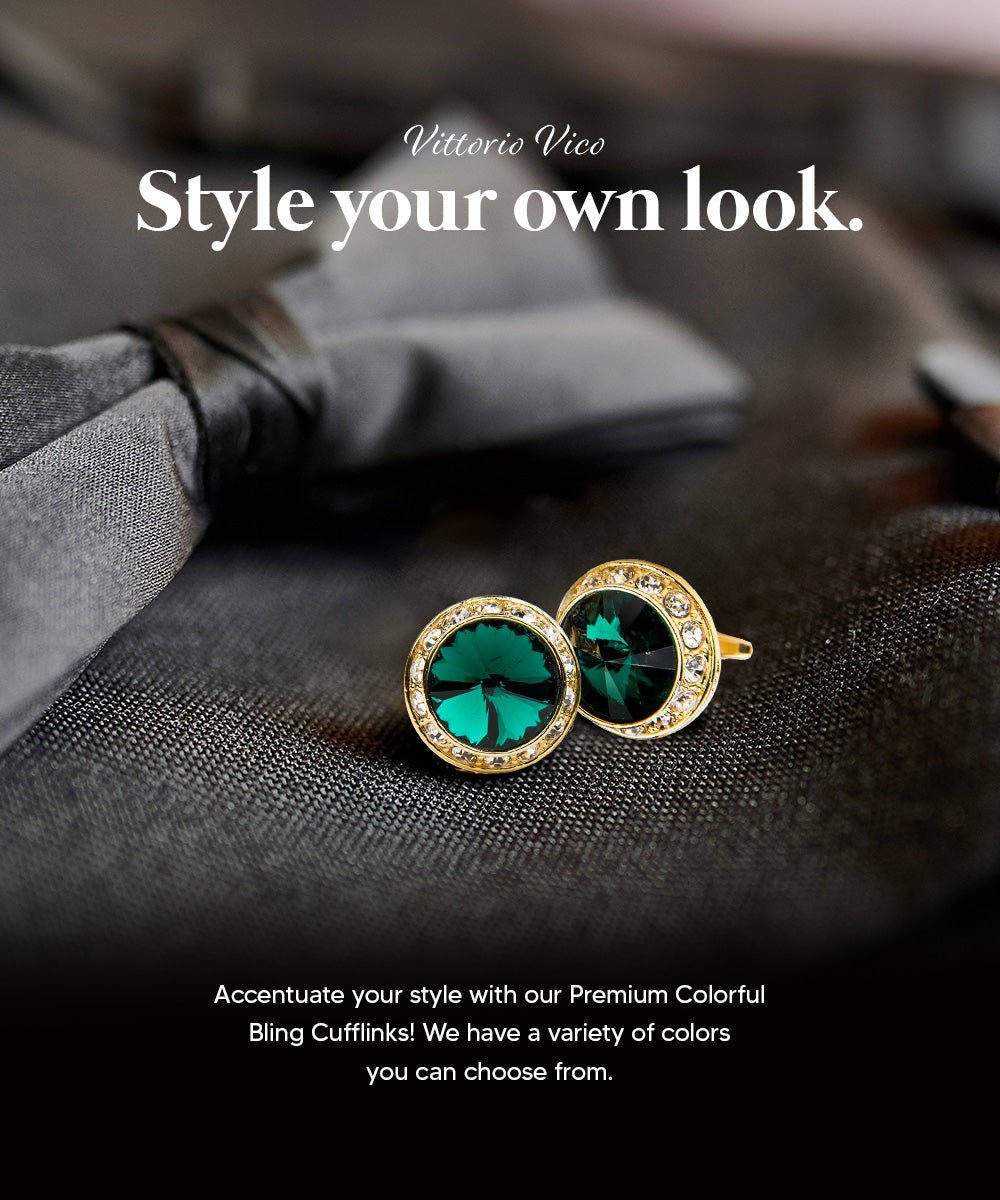 Vittorio Vico Large Bling Colorstone Cufflinks: CL15XX Series - Suits You Sir - Emerald Green and Gold - 