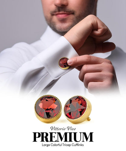 Vittorio Vico Large Colorful Tricep Colorstone Cufflinks: CL16XX Series - Suits You Sir - Burgundy and Gold - 