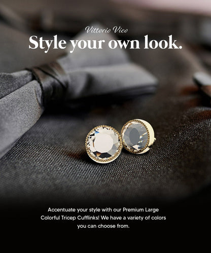 Vittorio Vico Large Colorful Tricep Colorstone Cufflinks: CL16XX Series - Suits You Sir - Clear and Gold - 