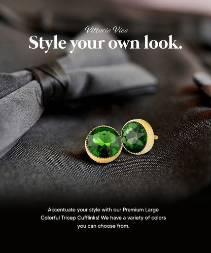 Vittorio Vico Large Colorful Tricep Colorstone Cufflinks: CL16XX Series - Suits You Sir - Green and Gold - 