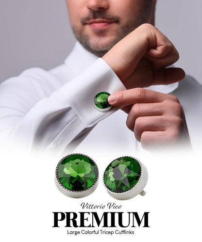 Vittorio Vico Large Colorful Tricep Colorstone Cufflinks: CL16XX Series - Suits You Sir - Green and Silver - 