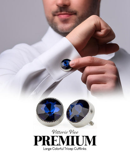 Vittorio Vico Large Colorful Tricep Colorstone Cufflinks: CL16XX Series - Suits You Sir - Navy Blue and Silver - 
