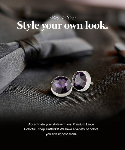 Vittorio Vico Large Colorful Tricep Colorstone Cufflinks: CL16XX Series - Suits You Sir - Purple and Silver - 