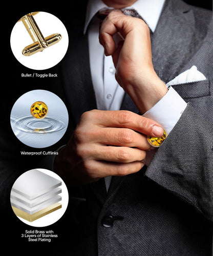 Vittorio Vico Large Colorful Tricep Colorstone Cufflinks: CL16XX Series - Suits You Sir - Yellow and Gold - 