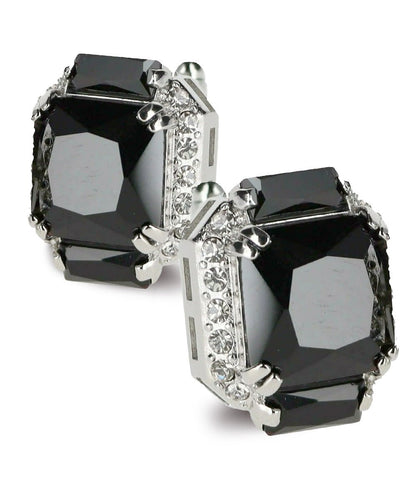 Vittorio Vico Large Rectangular Diamond Flanked Colorstone Crystal Cufflinks: CL 74XX Series - Suits You Sir - Black and Silver - 