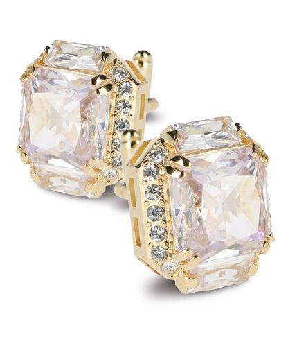 Vittorio Vico Large Rectangular Diamond Flanked Colorstone Crystal Cufflinks: CL 74XX Series - Suits You Sir - Clear and Gold - 