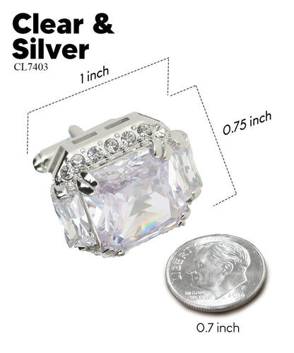 Vittorio Vico Large Rectangular Diamond Flanked Colorstone Crystal Cufflinks: CL 74XX Series - Suits You Sir - Clear and Silver - 