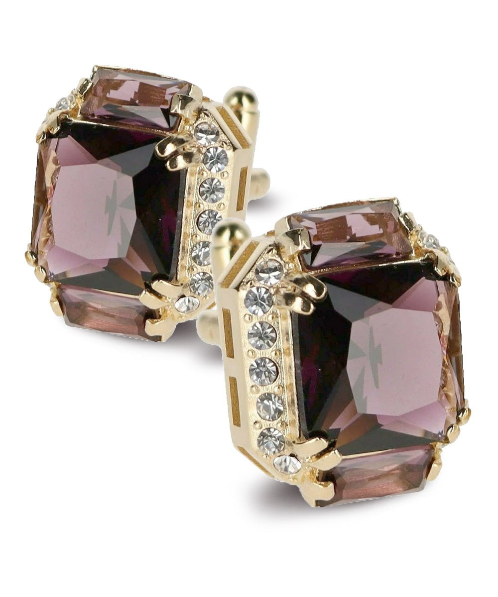 Vittorio Vico Large Rectangular Diamond Flanked Colorstone Crystal Cufflinks: CL 74XX Series - Suits You Sir - Purple and Gold - 