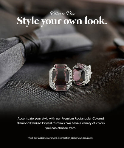 Vittorio Vico Large Rectangular Diamond Flanked Colorstone Crystal Cufflinks: CL 74XX Series - Suits You Sir - Purple and Silver - 