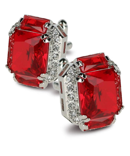 Vittorio Vico Large Rectangular Diamond Flanked Colorstone Crystal Cufflinks: CL 74XX Series - Suits You Sir - Red and Silver - 