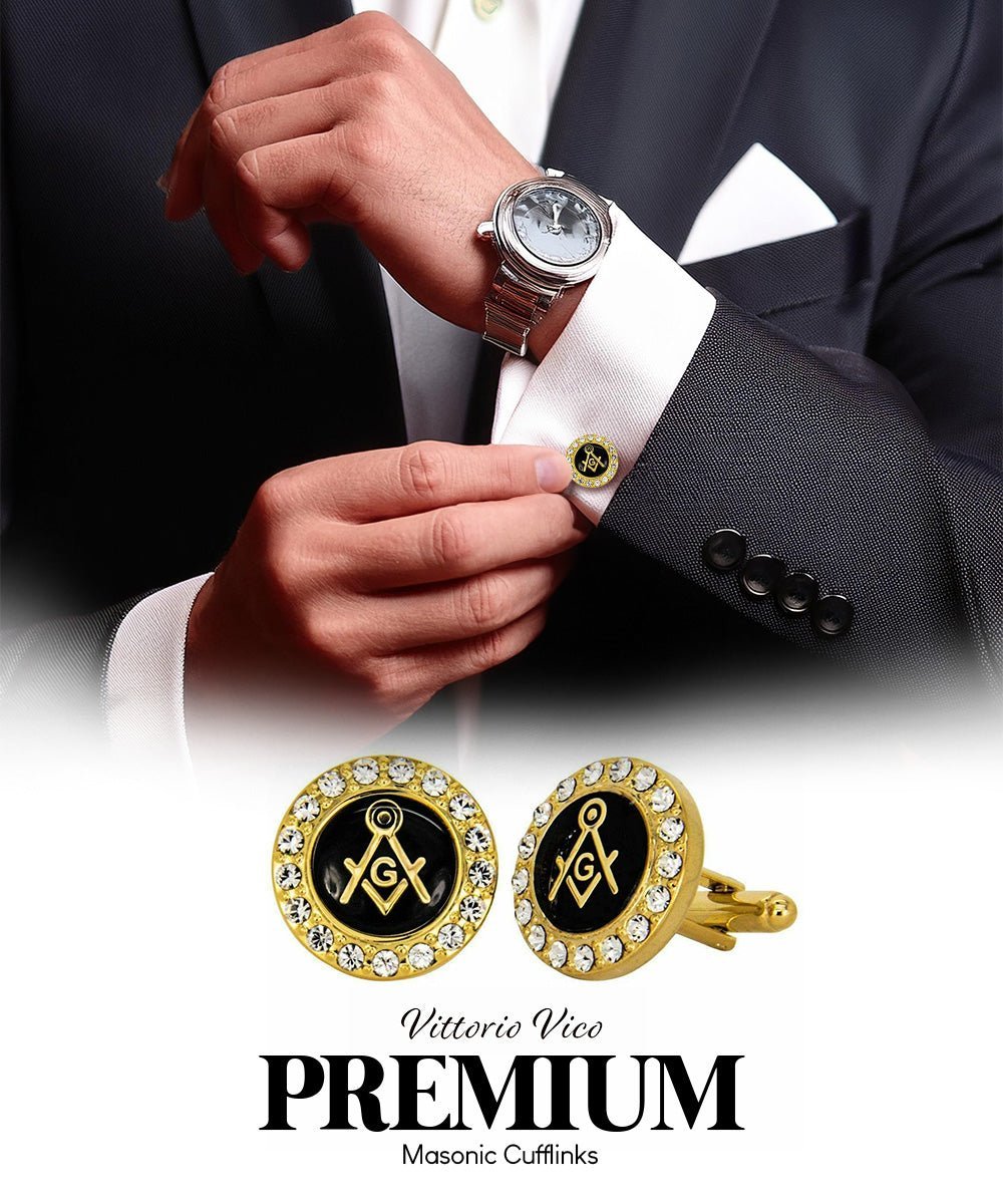 Vittorio Vico Masonic Themed Cufflinks: CL39XX Series - Suits You Sir - Bling and Gold - 