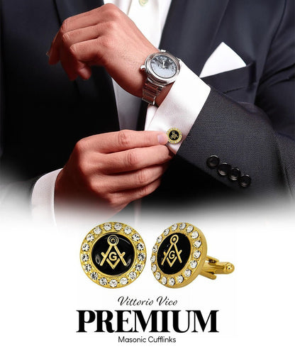 Vittorio Vico Masonic Themed Cufflinks: CL39XX Series - Suits You Sir - Bling and Gold - 