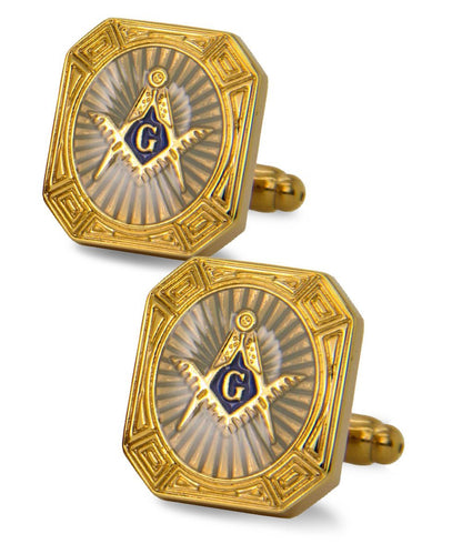 Vittorio Vico Masonic Themed Cufflinks: CL39XX Series - Suits You Sir - Rectangular and Gold - 