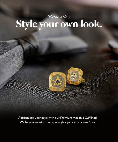 Vittorio Vico Masonic Themed Cufflinks: CL39XX Series - Suits You Sir - Rectangular and Gold - 