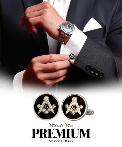 Vittorio Vico Masonic Themed Cufflinks: CL39XX Series - Suits You Sir - Round Studded and Silver - 