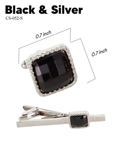 Vittorio Vico Men's Colored Crystal Cufflink & Tie Bar Set in Gift Box - Suits You Sir - Black and Gold - 