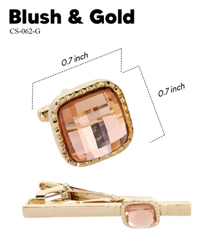 Vittorio Vico Men's Colored Crystal Cufflink & Tie Bar Set in Gift Box - Suits You Sir - Blush and Gold - 