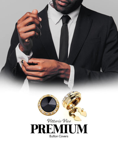 Vittorio Vico Men's Crystal Colorstone Button Cover - Suits You Sir - Black and Gold - 