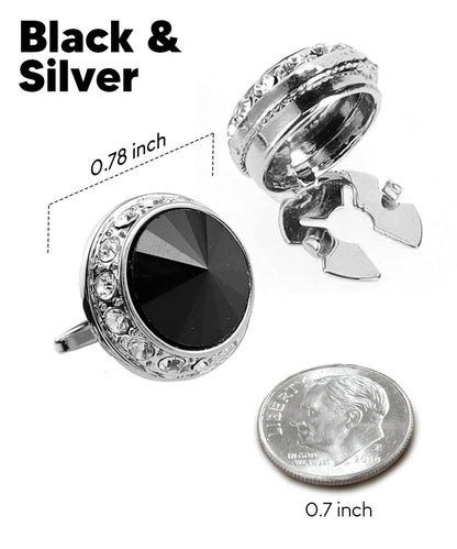 Vittorio Vico Men's Crystal Colorstone Button Cover - Suits You Sir - Black and Silver - 