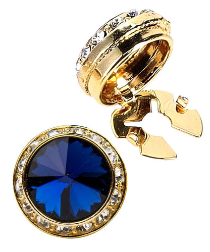 Vittorio Vico Men's Crystal Colorstone Button Cover - Suits You Sir - Navy Blue and Gold - 