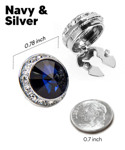Vittorio Vico Men's Crystal Colorstone Button Cover - Suits You Sir - Navy Blue and Silver - 