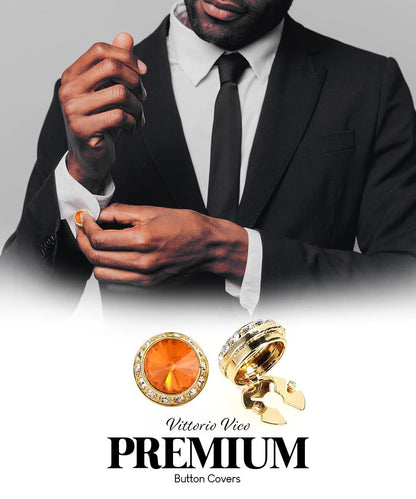 Vittorio Vico Men's Crystal Colorstone Button Cover - Suits You Sir - Orange and Gold - 
