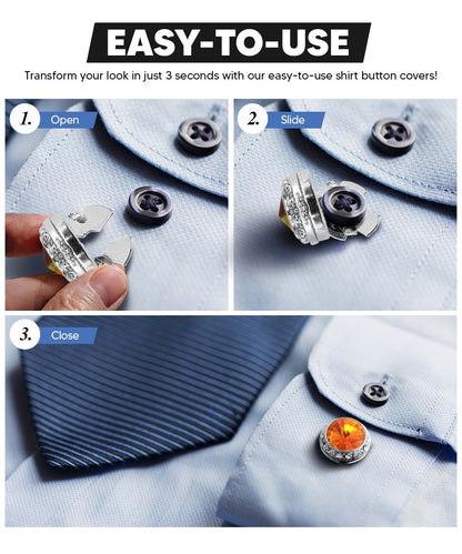 Vittorio Vico Men's Crystal Colorstone Button Cover - Suits You Sir - Orange and Silver - 