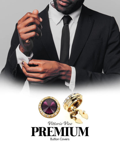 Vittorio Vico Men's Crystal Colorstone Button Cover - Suits You Sir - Purple and Gold - 