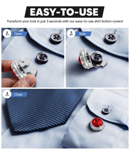 Vittorio Vico Men's Crystal Colorstone Button Cover - Suits You Sir - Red and Silver - 