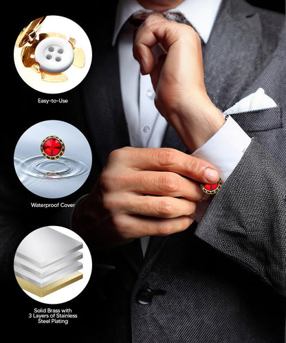 Vittorio Vico Men's Crystal Colorstone Button Cover - Suits You Sir - Red Black and Gold - 