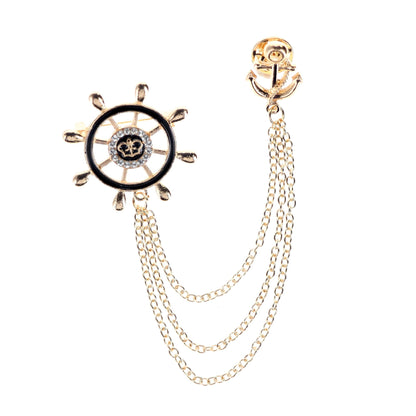 Vittorio Vico Men's Design Brooch in Gift Box - Suits You Sir - Gold Ship's Wheel - 