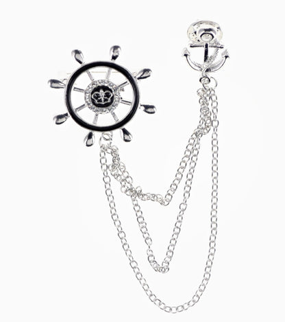 Vittorio Vico Men's Design Brooch in Gift Box - Suits You Sir - Silver Ship's Wheel - 