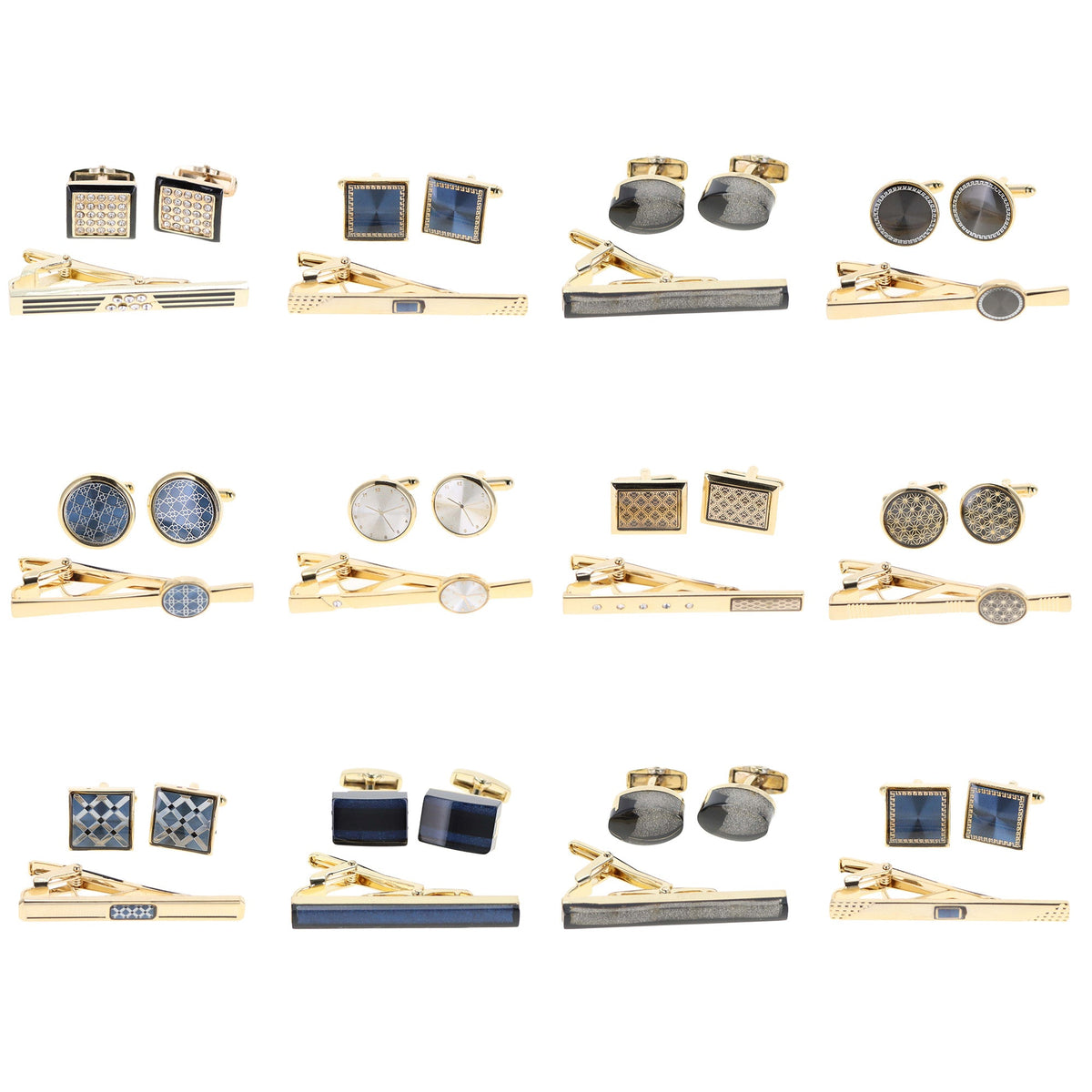 Vittorio Vico Men's Enamel Cufflink & Tie Bar Set in Gift Box - 12 Pack - Gold