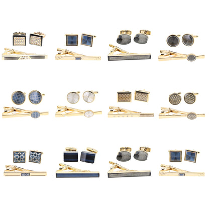 Vittorio Vico Men's Enamel Cufflink & Tie Bar Set in Gift Box - 12 Pack - Gold