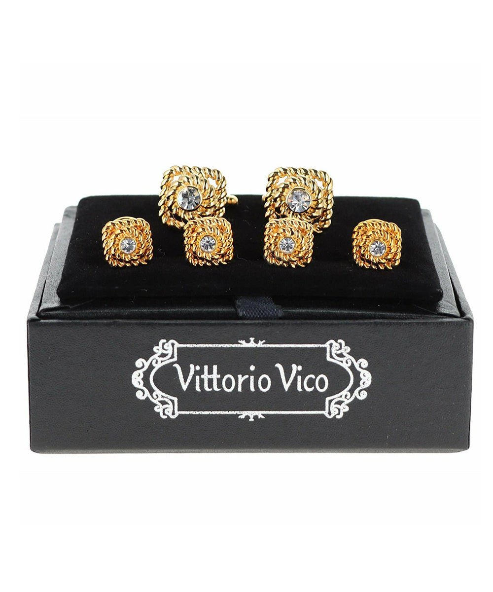 Vittorio Vico Men's Gold Cufflink & Stud Sets in Gift Box - Suits You Sir - Gold (FS - 213) - 
