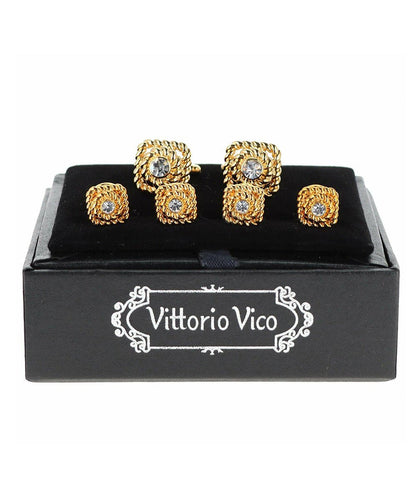 Vittorio Vico Men's Gold Cufflink & Stud Sets in Gift Box - Suits You Sir - Gold (FS - 213) - 