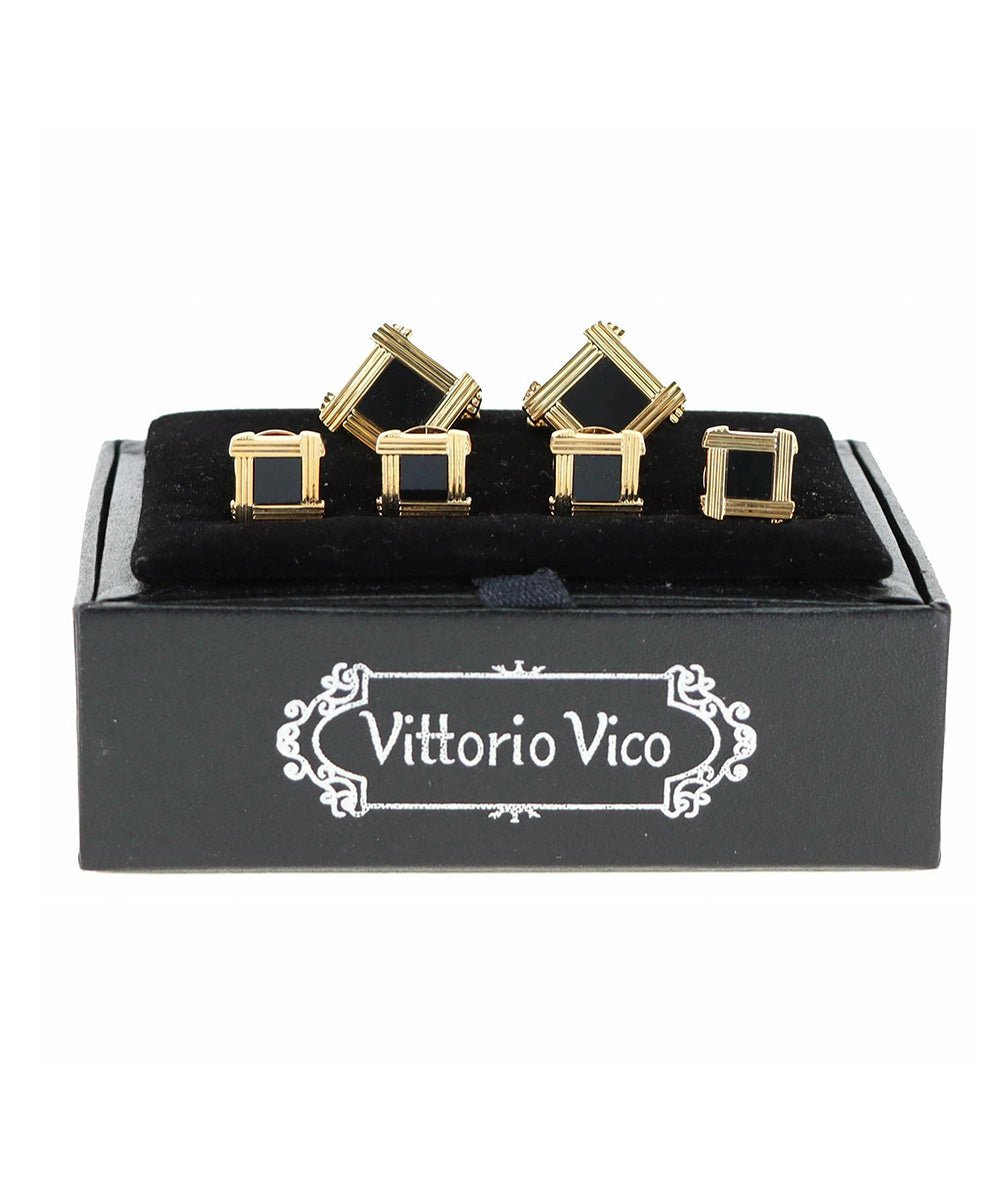 Vittorio Vico Men's Gold Cufflink & Stud Sets in Gift Box - Suits You Sir - Gold (FS - 401) - 