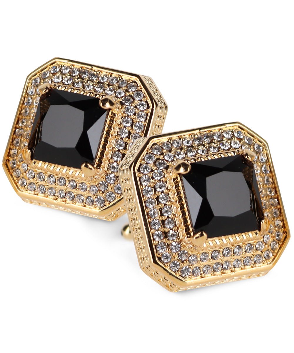 Vittorio Vico Men's Large Square Colorstone Crystal Diamond Set Cufflinks: CL71XX Series - Suits You Sir - Black and Gold - 