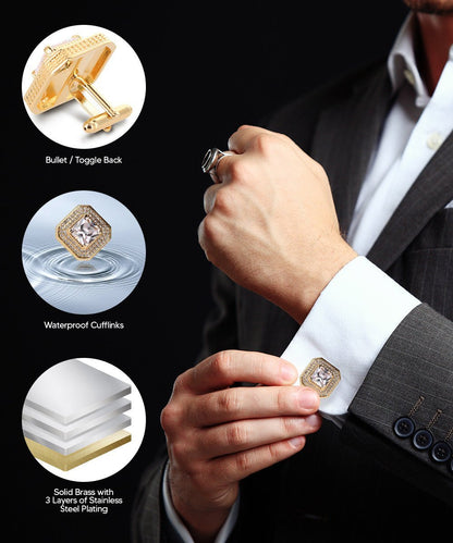 Vittorio Vico Men's Large Square Colorstone Crystal Diamond Set Cufflinks: CL71XX Series - Suits You Sir - Black and Gold - 