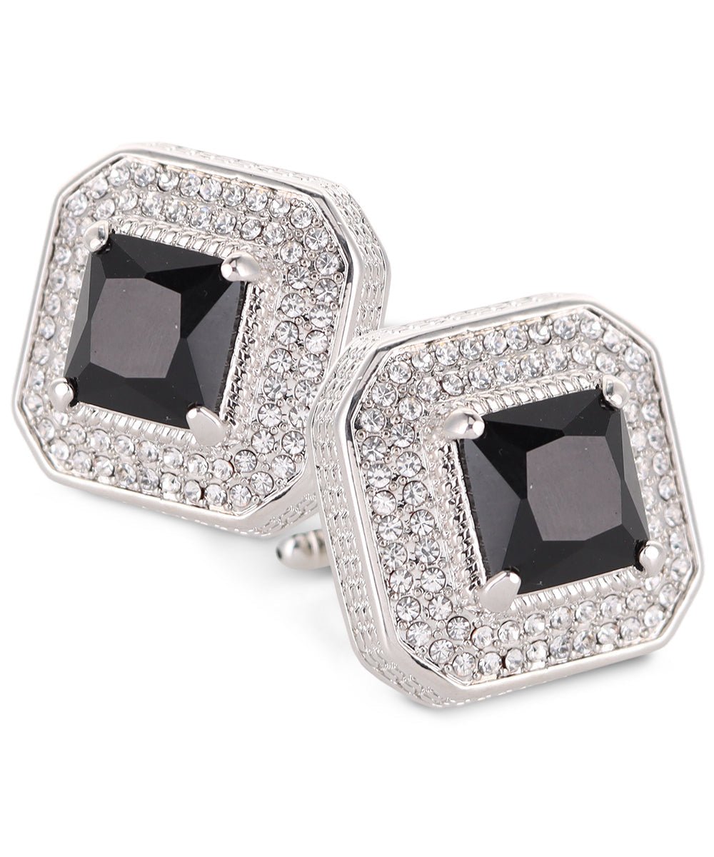 Vittorio Vico Men's Large Square Colorstone Crystal Diamond Set Cufflinks: CL71XX Series - Suits You Sir - Black and Silver - 