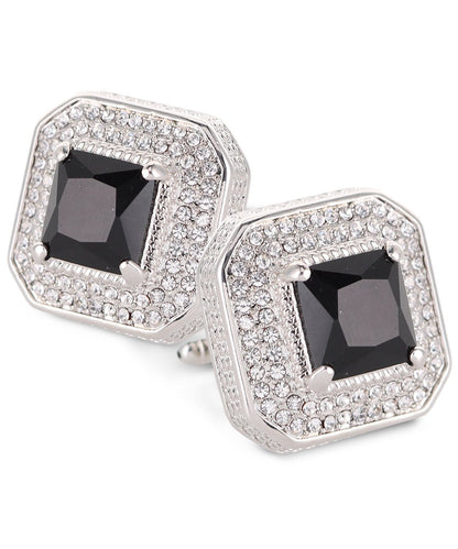 Vittorio Vico Men's Large Square Colorstone Crystal Diamond Set Cufflinks: CL71XX Series - Suits You Sir - Black and Silver - 