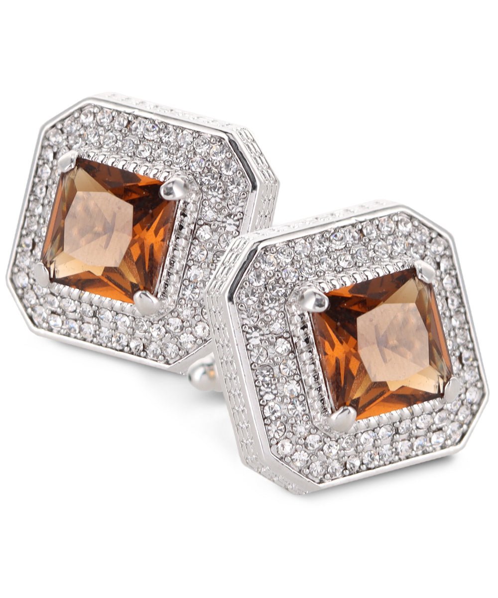 Vittorio Vico Men's Large Square Colorstone Crystal Diamond Set Cufflinks: CL71XX Series - Suits You Sir - Brown and Silver - 