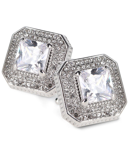 Vittorio Vico Men's Large Square Colorstone Crystal Diamond Set Cufflinks: CL71XX Series - Suits You Sir - Clear and Silver - 
