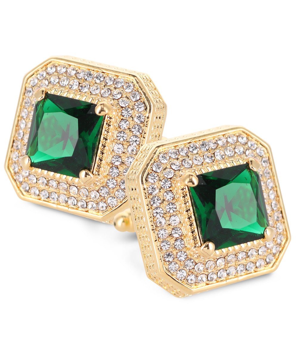 Vittorio Vico Men's Large Square Colorstone Crystal Diamond Set Cufflinks: CL71XX Series - Suits You Sir - Emerald Green and Gold - 