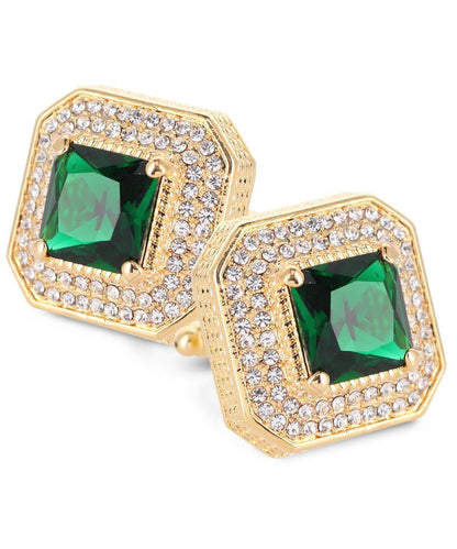 Vittorio Vico Men's Large Square Colorstone Crystal Diamond Set Cufflinks: CL71XX Series - Suits You Sir - Emerald Green and Gold - 